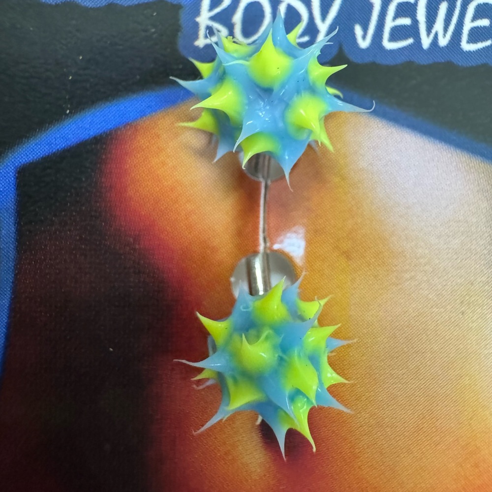 Spiked Blue and Yellow Body Jewelry
